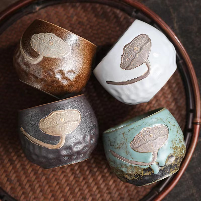 Lotus leaf and lotus tea cup 4 pieces set for gift-IM410