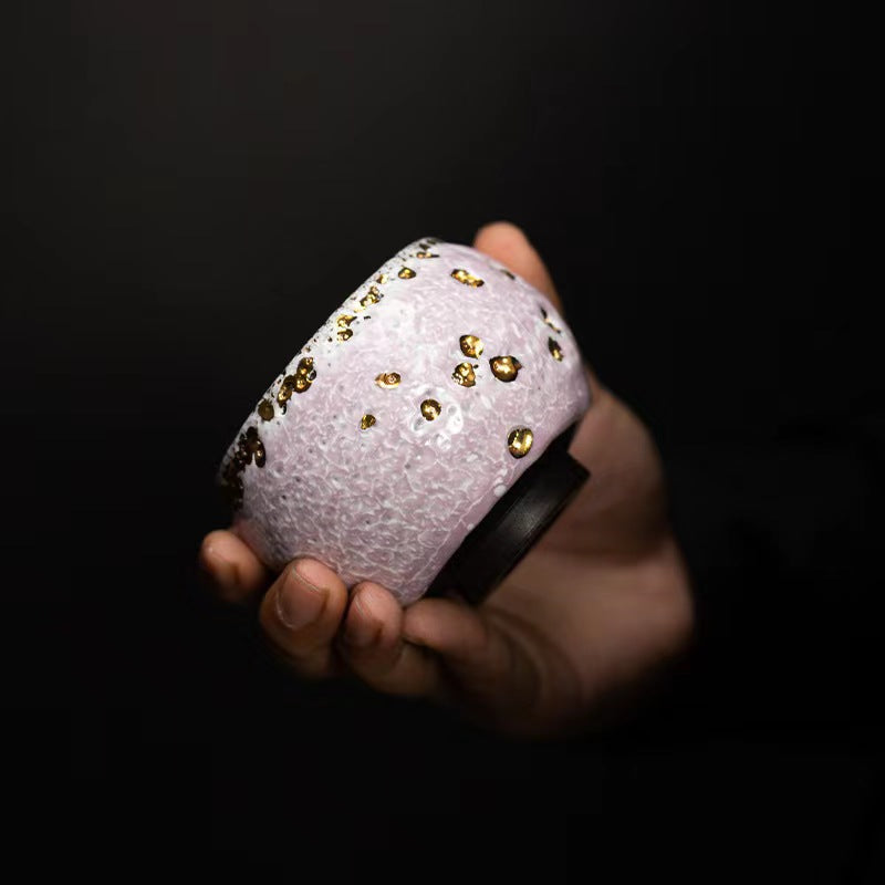 Master work ShinoYaki Golden White moon and pink Teacup-IM117