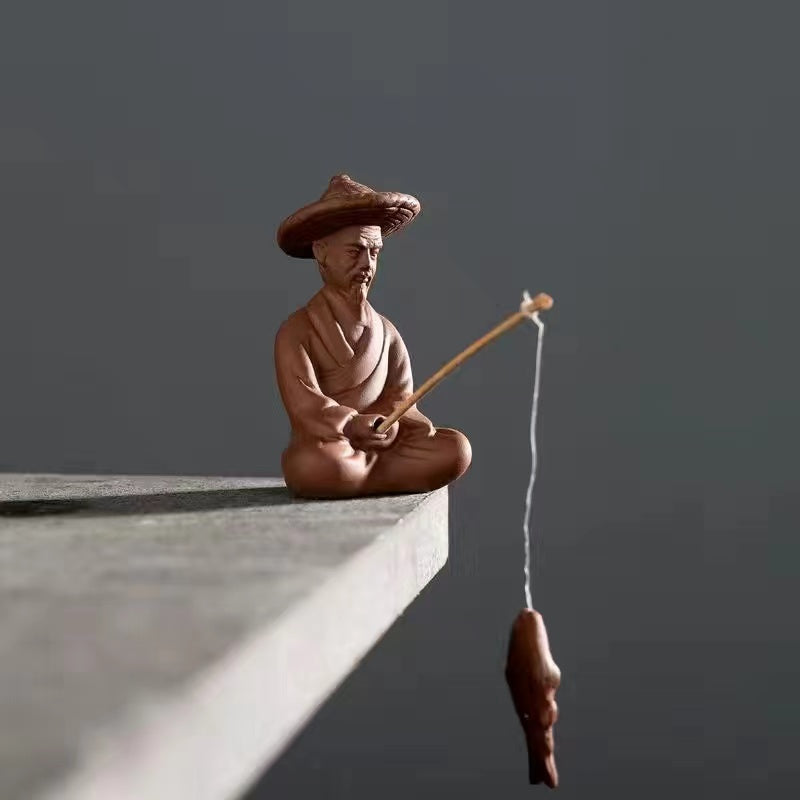 Zisha Jiang Tai Gong Fishing Tea Pet figure ceramic ornament-IM305