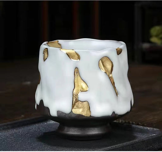 Shino Yaki white golden teacup and set-IM102