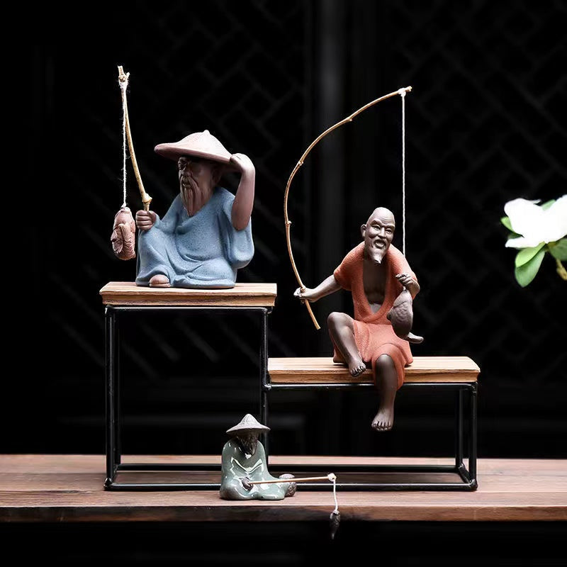Zisha Jiang Tai Gong Fishing Tea Pet figure ceramic ornament-IM305