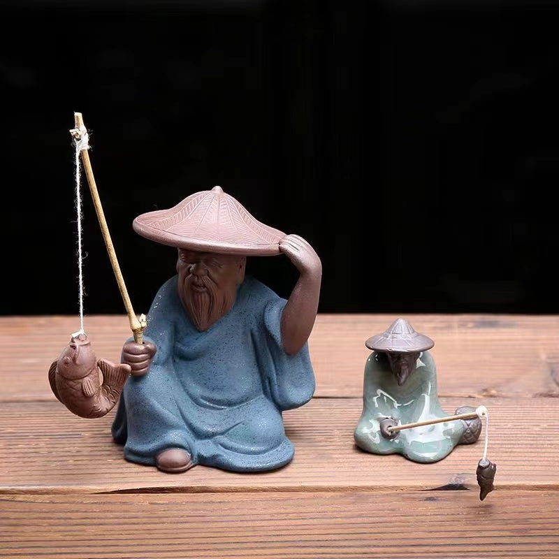 Zisha Jiang Tai Gong Fishing Tea Pet figure ceramic ornament-IM305